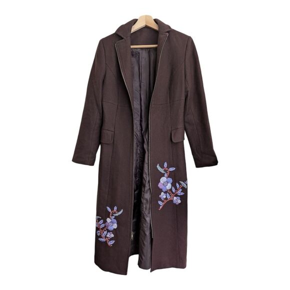 Miu Miu mocha brown authentic longline zipup floral embroidered wool coat eu36 - Picture 10 of 17